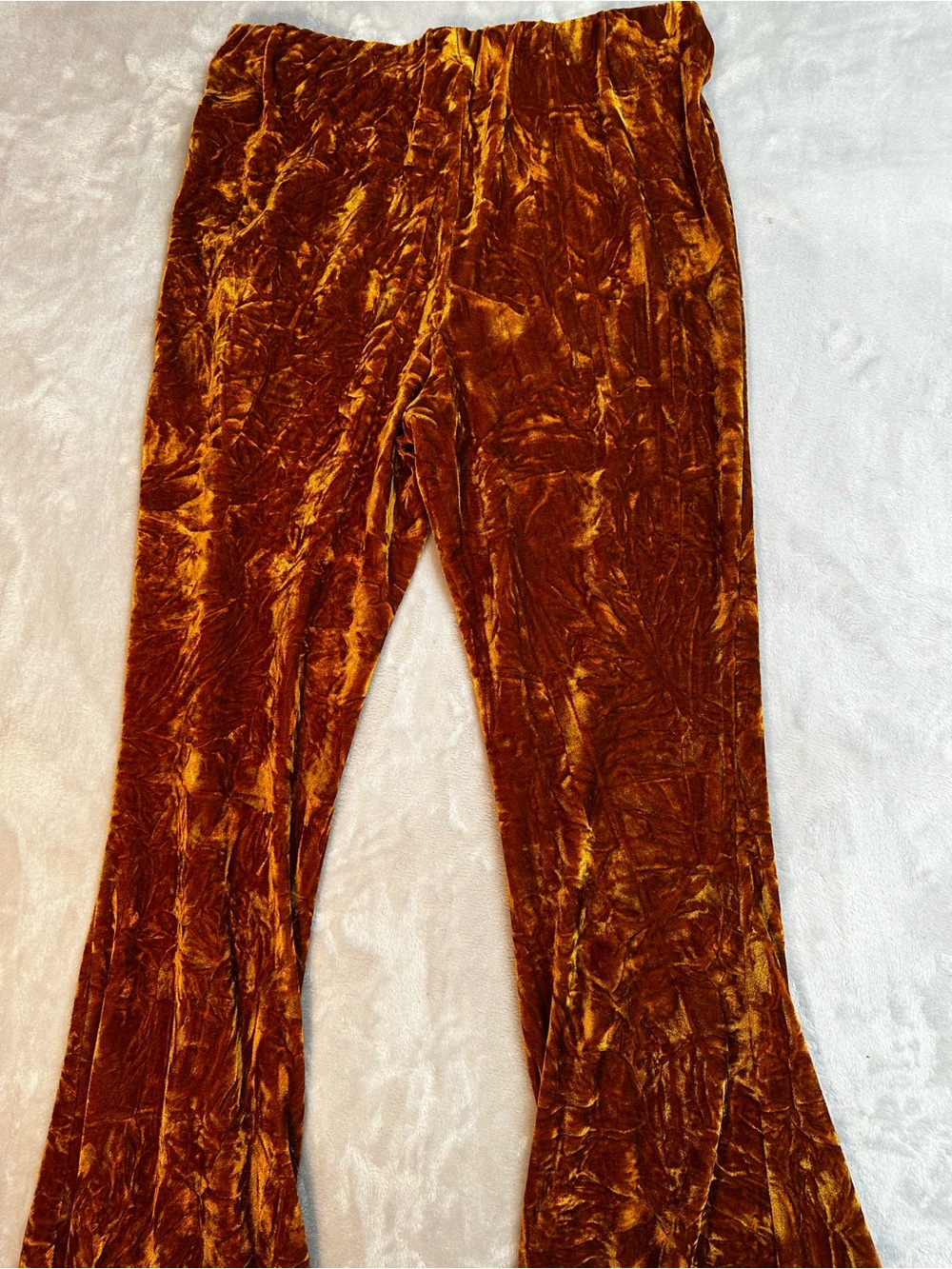 Kimchi Blue Crushed Velvet Flare Pants Gold Mustard Boho Retro Y2K L - Picture 7 of 10